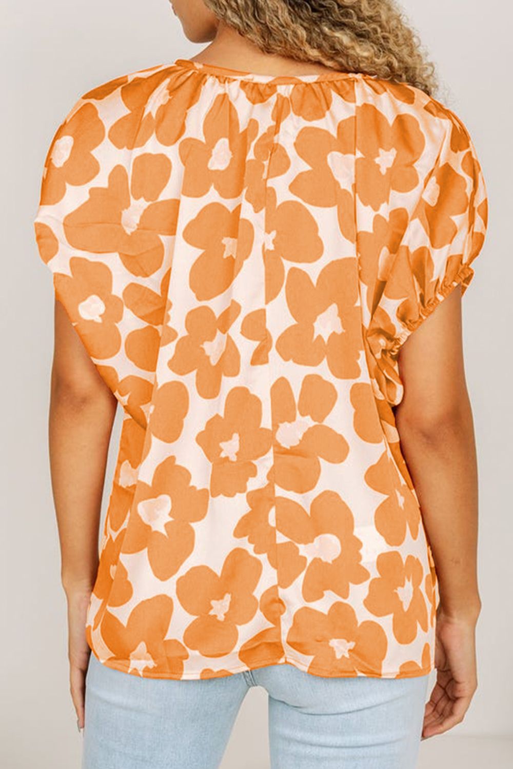 Printed Tie Neck Short Sleeve Blouse