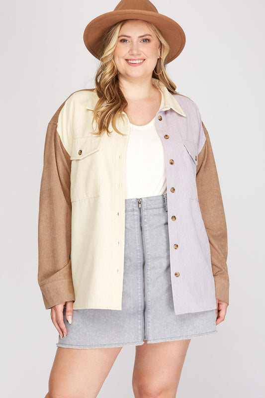 Plus Color Block Corduroy Jacket